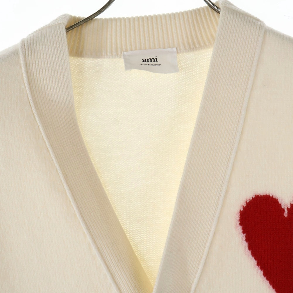 ami paris(アミパリス) Ami de Coeur アミ ドゥ クール ハートロゴジャガード ウール ニット カーディガン ホワイト H21K303.018