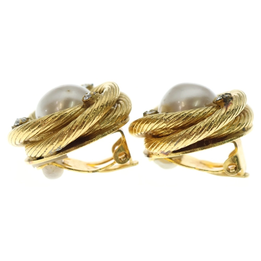 CHANEL(シャネル) フェイクパール ラインストーン ラウンドイヤリング ゴールド