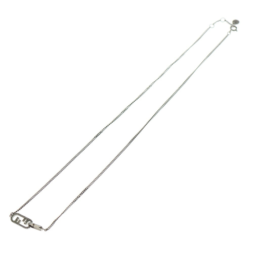 FENDI(フェンディ) オーロック ロゴ ラインストーン ネックレス ペンダント チェーン シルバー