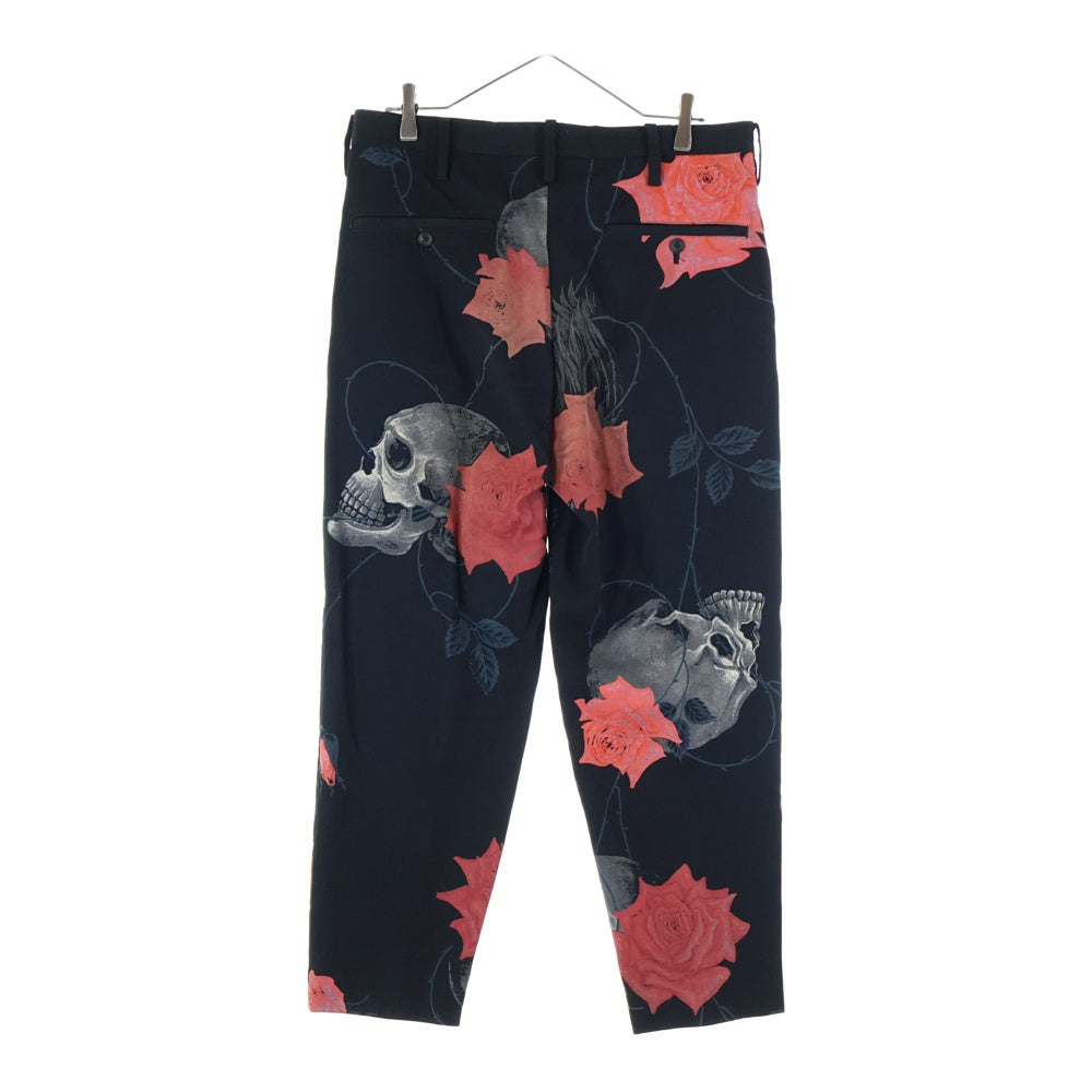 Yohji Yamamoto(ヨウジヤマモト) 18SS 復刻 スカルローズスラックスパンツ ウール×キュプラ レッド/ブラック HW-P69-106