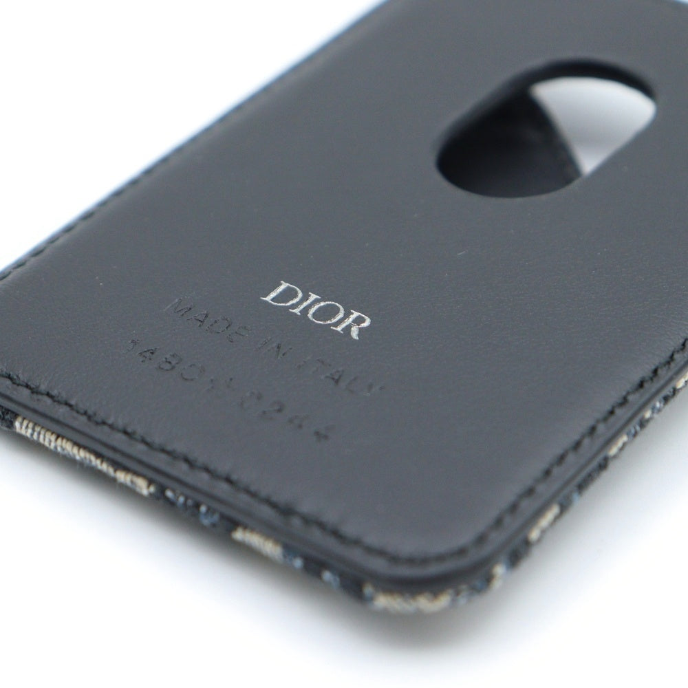 Christian Dior(クリスチャンディオール) Saddle サドル オブリーク ジャガード マグネット カードホルダー グレインドカーフスキン ネイビー