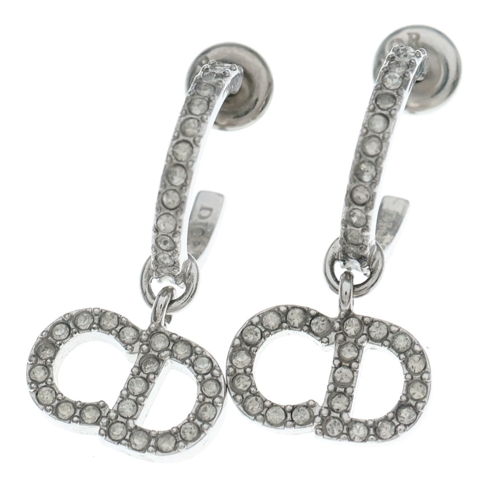 Christian Dior(クリスチャンディオール) CDロゴ ラインストーン フープピアス シルバー GP