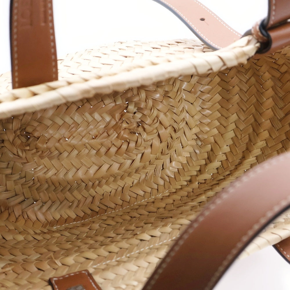 LOEWE(ロエベ) アナグラムレザーパッチ かごバッグ バスケット スモール ベージュ×ブラウン ラフィア×レザー ハンドバッグ レディース