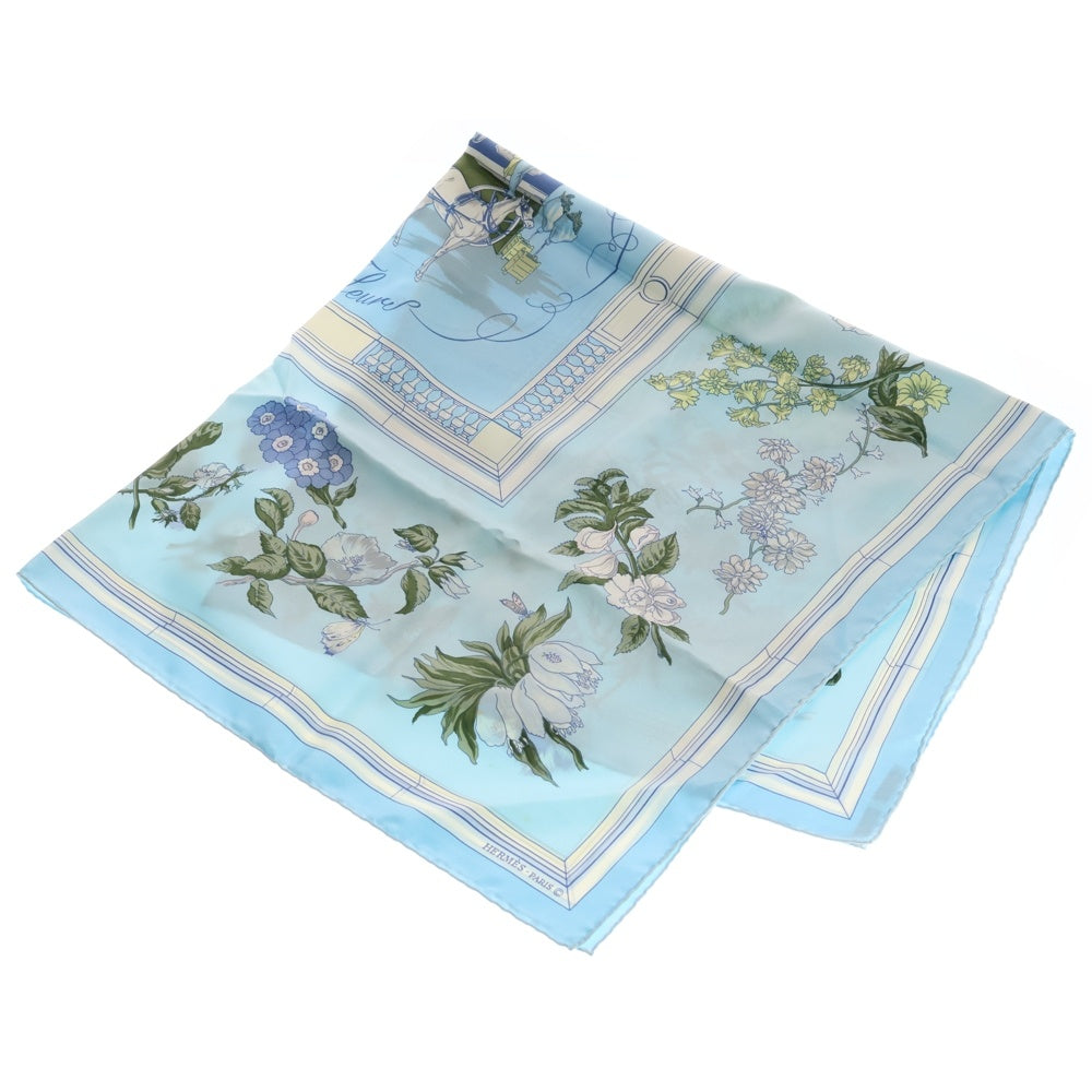 HERMES(エルメス) カレ 90 Queu eux Fleur シルクスカーフ ライトブルー