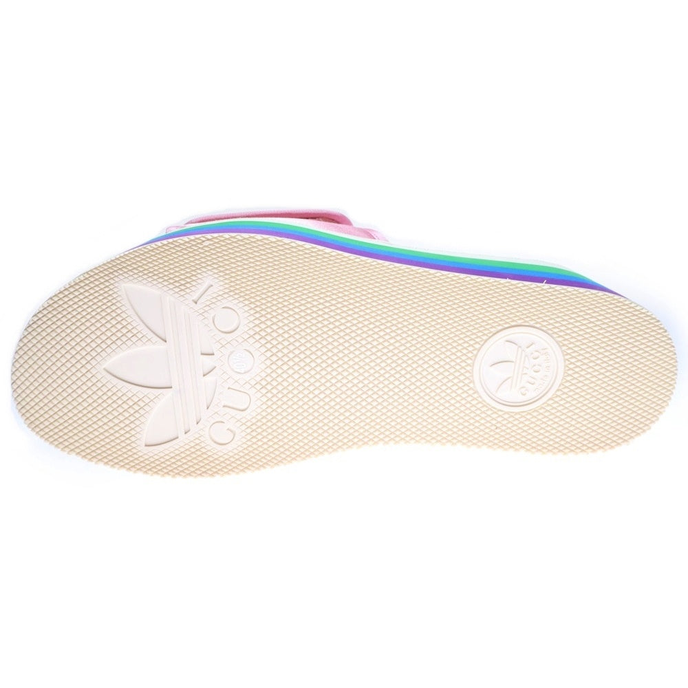 GUCCI(グッチ) ×adidas アディダス トレフォイルロゴ レザーワッペン シルクサテン マルチカラー プラットフォーム 厚底 サンダル シューズ ピンク レディース 702294