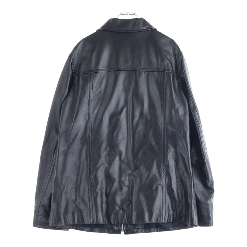 COACH(コーチ) 裏地シグネチャーロゴ総柄 ラムスキン レザー ジップアップ ジャケット ブラック