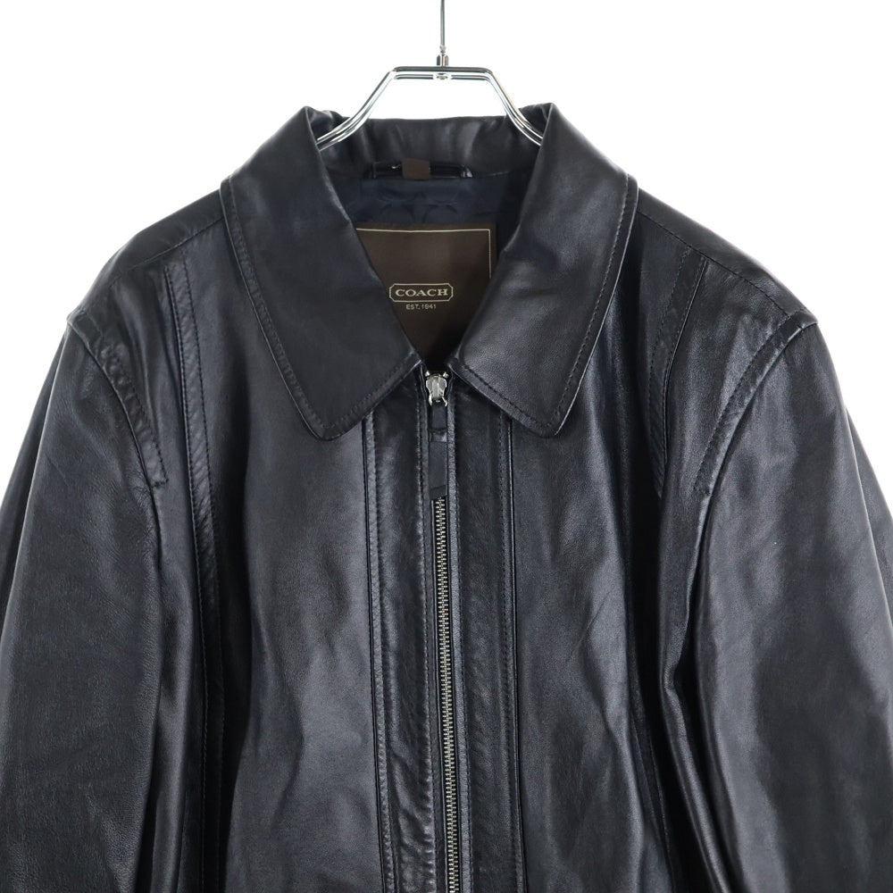COACH(コーチ) 裏地シグネチャーロゴ総柄 ラムスキン レザー ジップアップ ジャケット ブラック