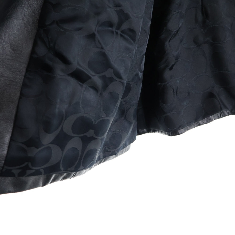 COACH(コーチ) 裏地シグネチャーロゴ総柄 ラムスキン レザー ジップアップ ジャケット ブラック