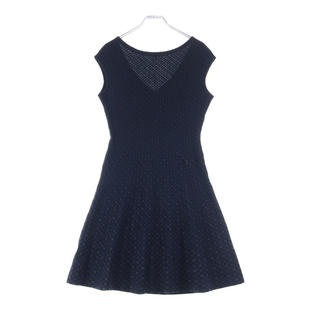 LOUIS VUITTON(ルイヴィトン) 14SS 総柄ジャガード シルクニット ノースリーブ ミディアムワンピース ドレス ネイビー レディース RW141W F5KD03OEK