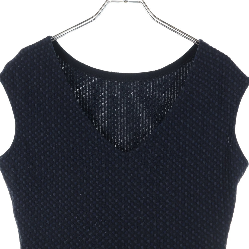 LOUIS VUITTON(ルイヴィトン) 14SS 総柄ジャガード シルクニット ノースリーブ ミディアムワンピース ドレス ネイビー レディース RW141W F5KD03OEK