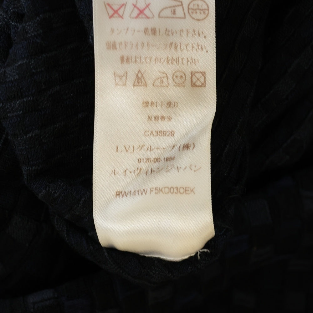 LOUIS VUITTON(ルイヴィトン) 14SS 総柄ジャガード シルクニット ノースリーブ ミディアムワンピース ドレス ネイビー レディース RW141W F5KD03OEK