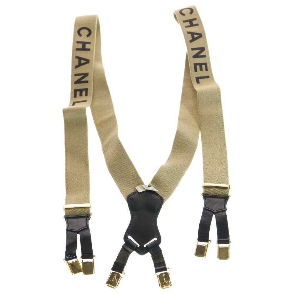 CHANEL(シャネル) ココマーク ロゴ サスペンダー カーキ×ブラック ゴールド金具 レディース
