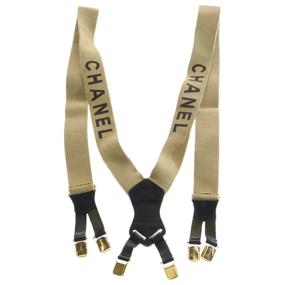 CHANEL(シャネル) ココマーク ロゴ サスペンダー カーキ×ブラック ゴールド金具 レディース