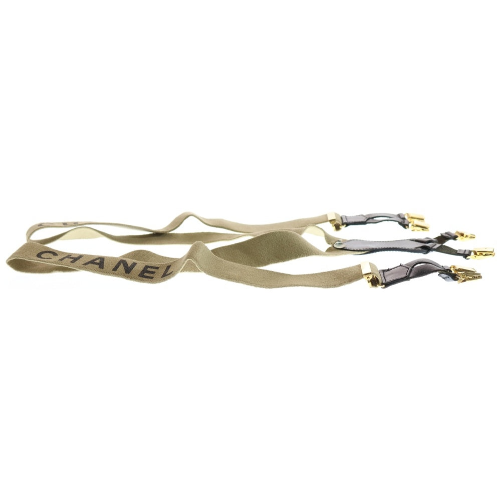 CHANEL(シャネル) ココマーク ロゴ サスペンダー カーキ×ブラック ゴールド金具 レディース