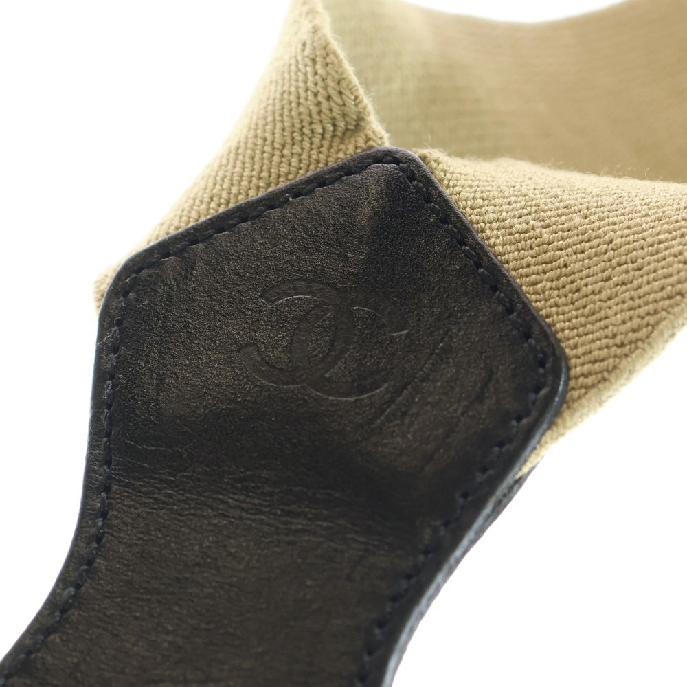 CHANEL(シャネル) ココマーク ロゴ サスペンダー カーキ×ブラック ゴールド金具 レディース