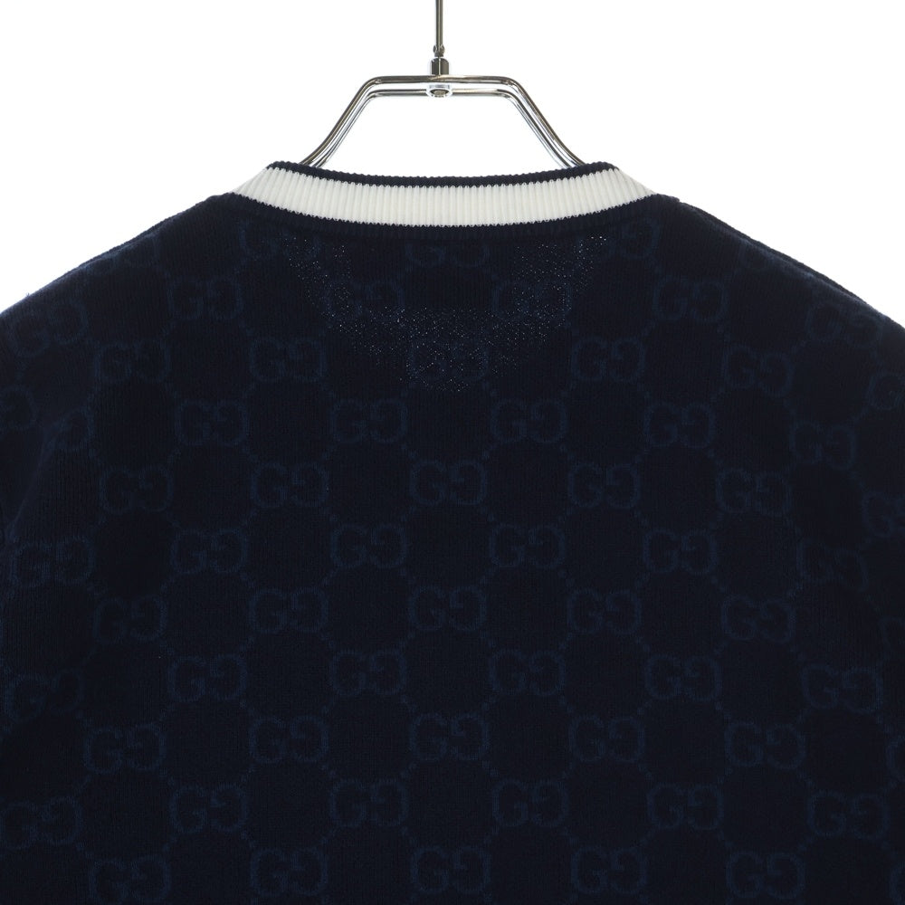 GUCCI(グッチ) GGファインコットン ジャガード 総柄 クルーネック 長袖カーディガン ネイビー 836304 レディース