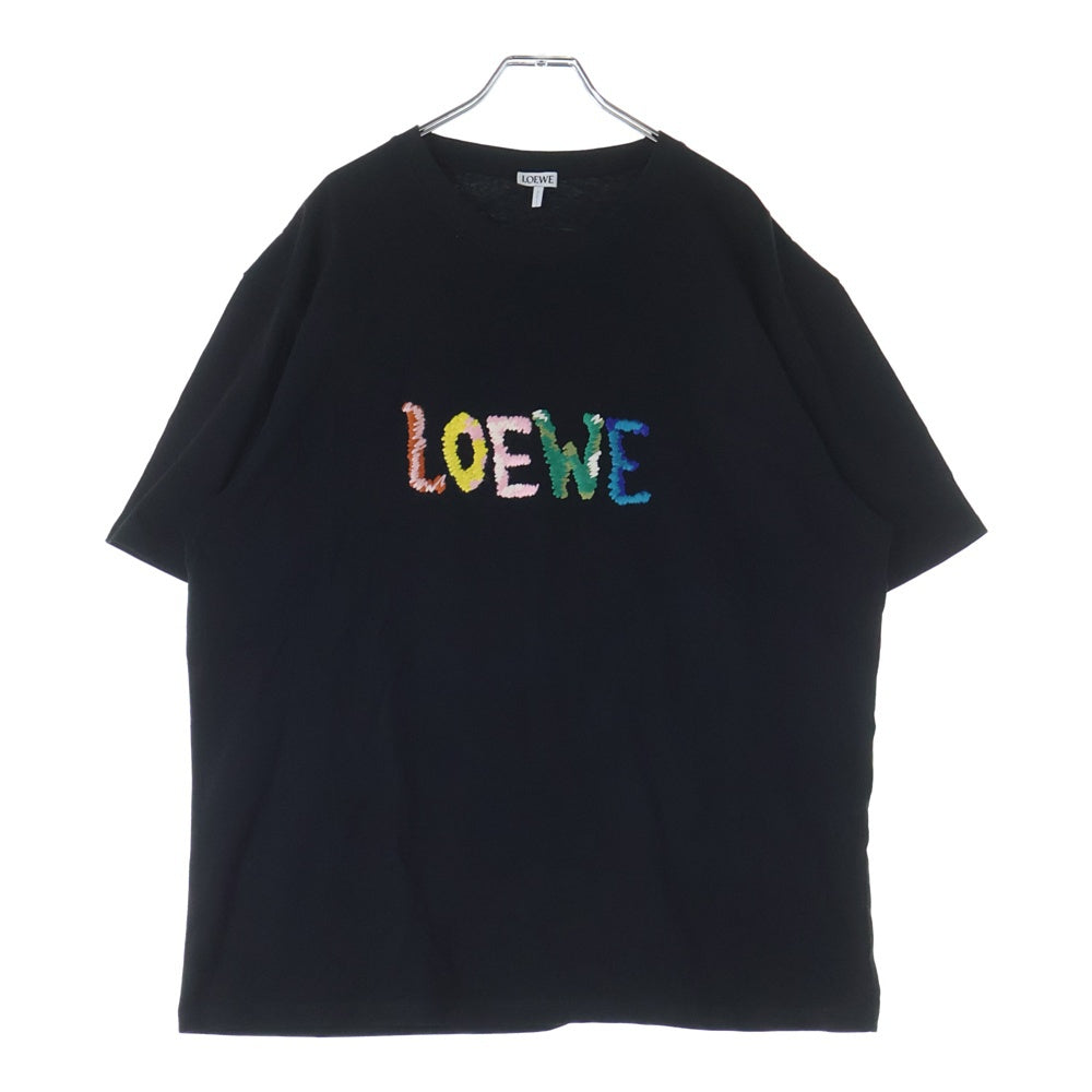 LOEWE(ロエベ) マルチカラー ロゴ刺繍 クルーネック 半袖Tシャツ カットソー ブラック H526Y22XBF