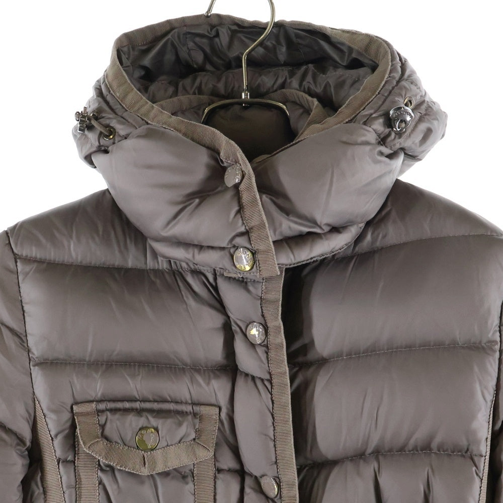 MONCLER(モンクレール) HERMINE エルミンヌ ワッペンロゴ フーデッド ジップアップ ダウン ロング ジャケット コート ブラウン レディース 220934995705 53048