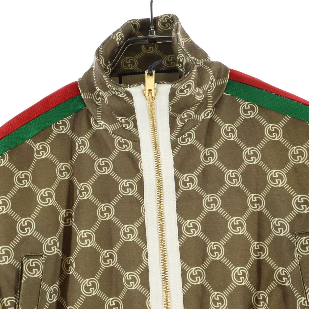 GUCCI(グッチ) インターロッキングG 総柄 シェリーライン クロップド ショート スタンドカラー ジップアップ トラックジャケット ブラウン レディース 671495