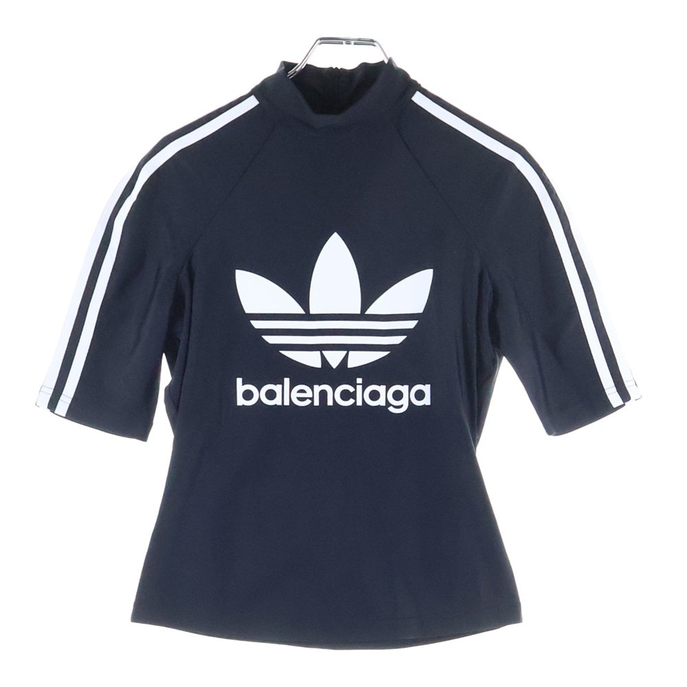 BALENCIAGA(バレンシアガ) トレフォイルロゴ プリント ラグランスリーブ モックネック 半袖Tシャツ カットソー レディース 725069