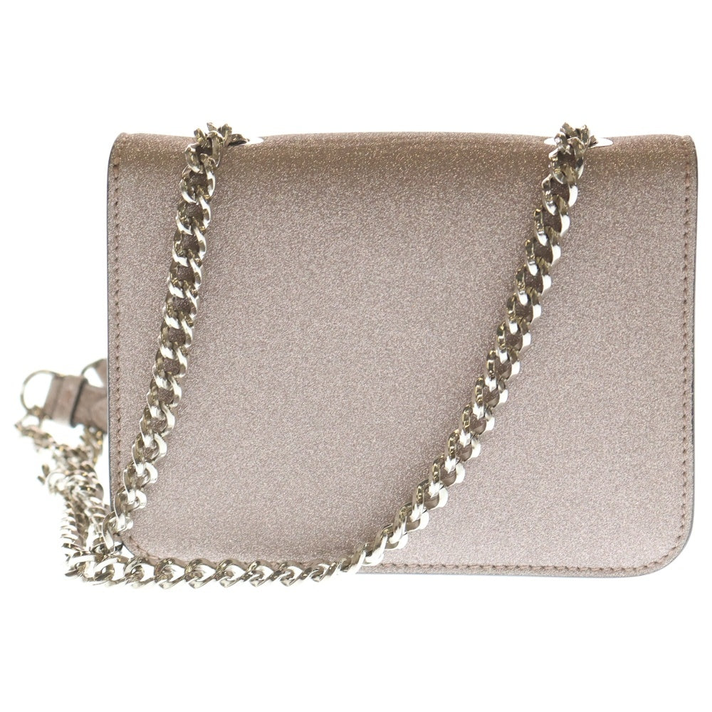 FERRAGAMO(フェラガモ) ヴァラ リボン ロゴプレート レザー ラメグリッター チェーン ショルダーバッグ シルバー金具 ピンク レディース