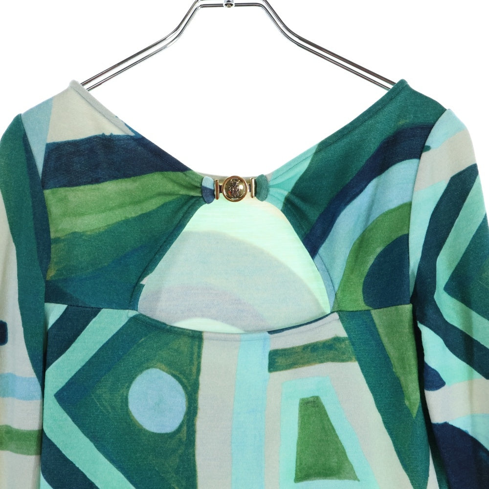 EMILIO PUCCI(エミリオプッチ) 総柄プリント ウール 長袖 ミディアム タイト ワンピース グリーン レディース 17RI70