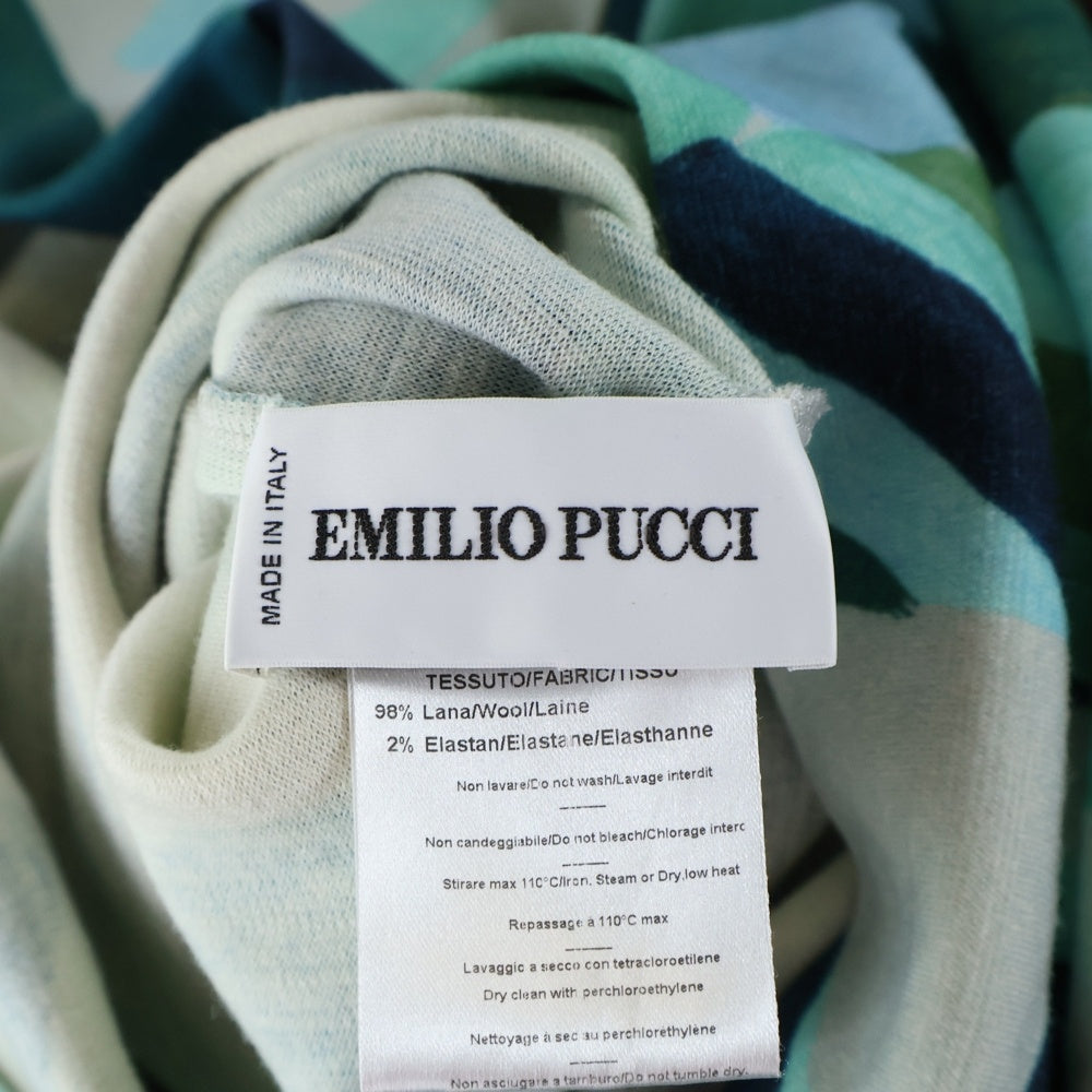 EMILIO PUCCI(エミリオプッチ) 総柄プリント ウール 長袖 ミディアム タイト ワンピース グリーン レディース 17RI70