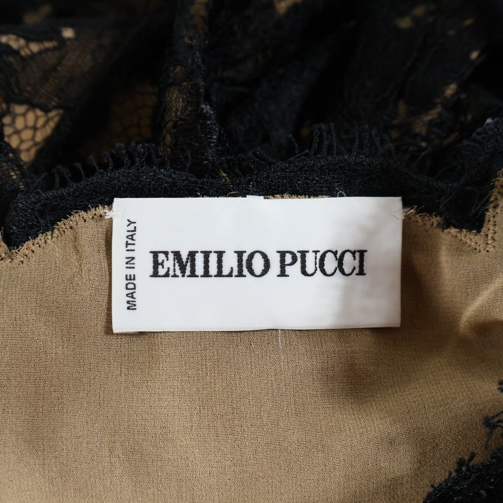 EMILIO PUCCI(エミリオプッチ) レース レイヤード 長袖 ミディアム タイト ワンピース ブラック レディース 21RI15