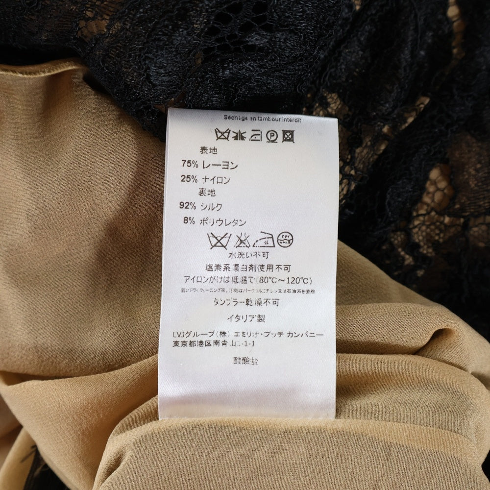 EMILIO PUCCI(エミリオプッチ) レース レイヤード 長袖 ミディアム タイト ワンピース ブラック レディース 21RI15