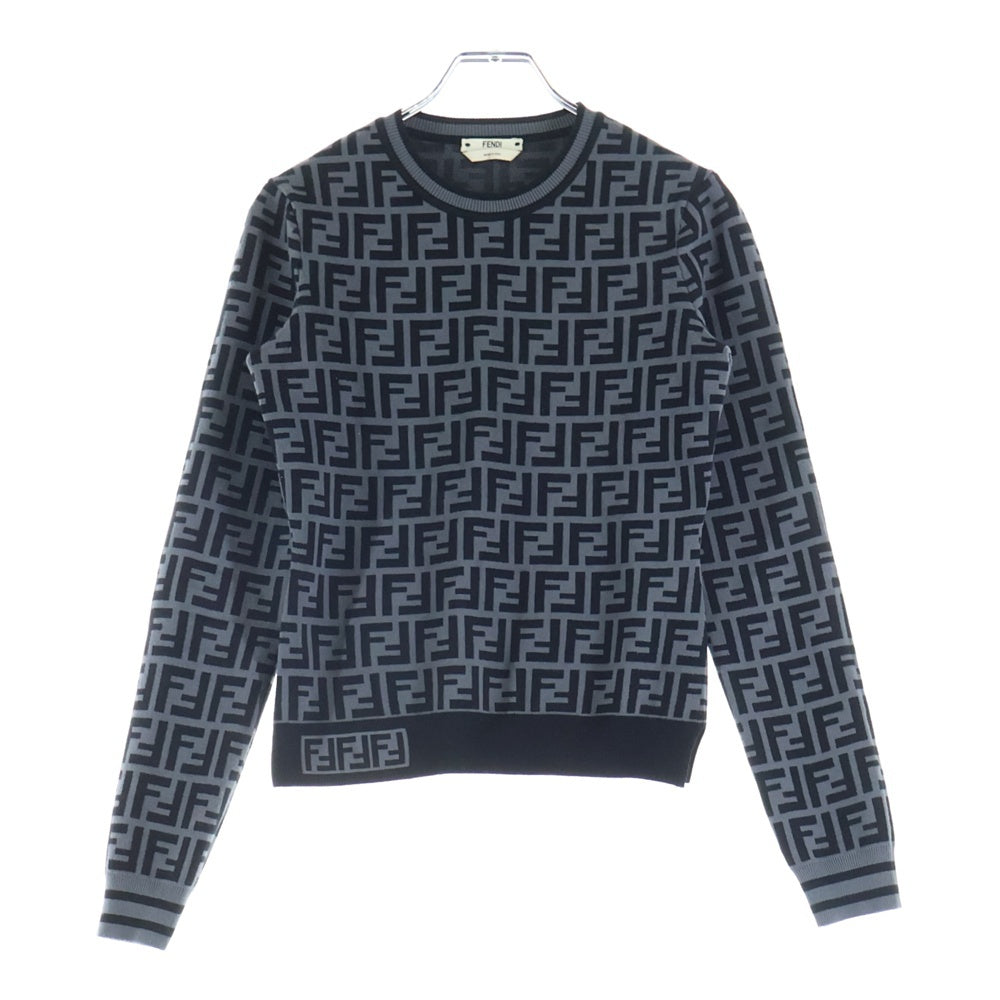 FENDI(フェンディ) ズッカ柄クルーネックニットセーター ブラック/グレー FZY703 レディース