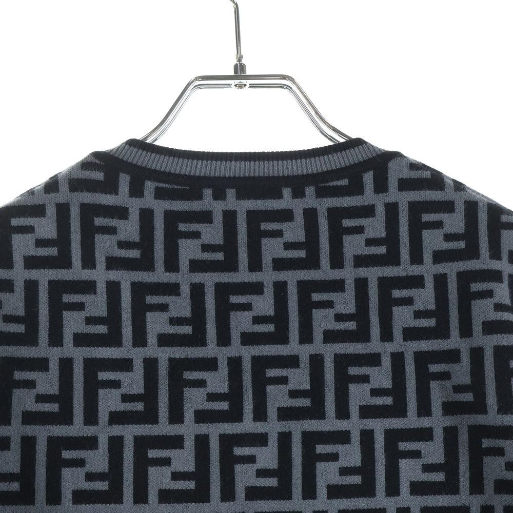 FENDI(フェンディ) ズッカ柄クルーネックニットセーター ブラック/グレー FZY703 レディース