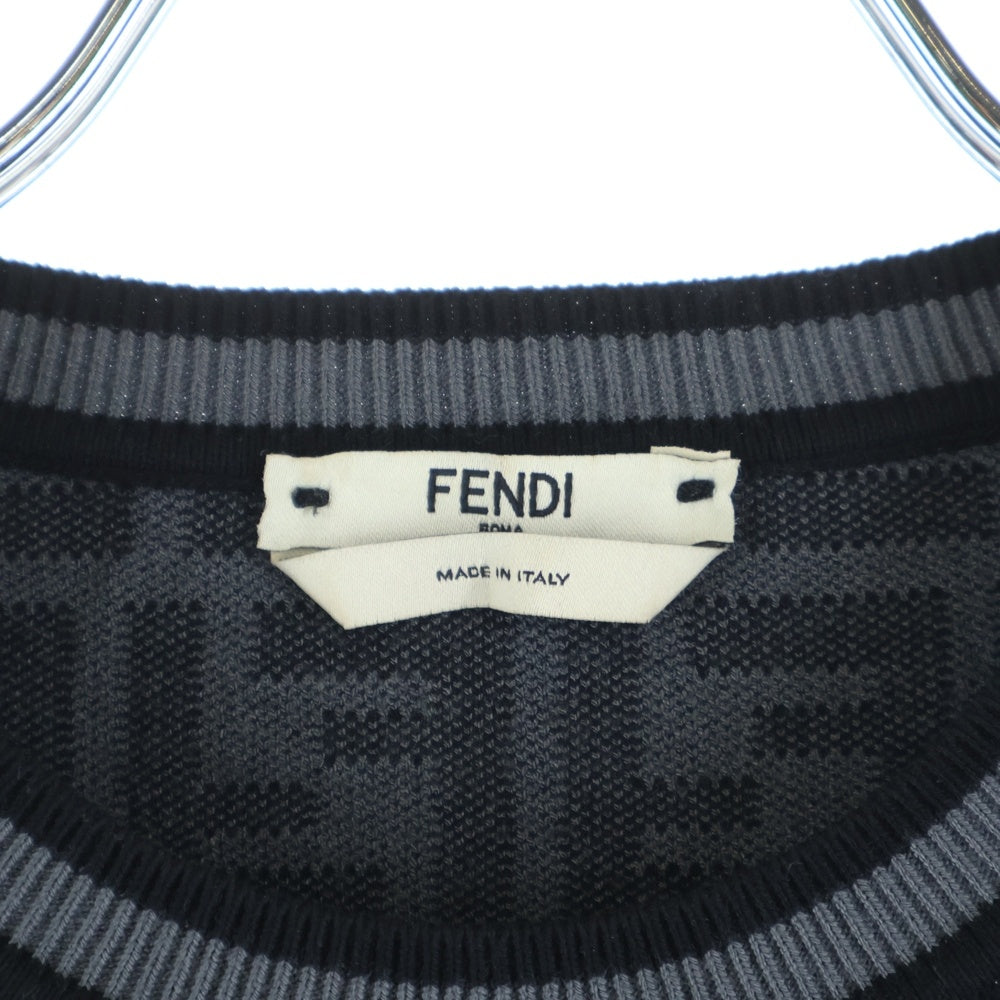 FENDI(フェンディ) ズッカ柄クルーネックニットセーター ブラック/グレー FZY703 レディース