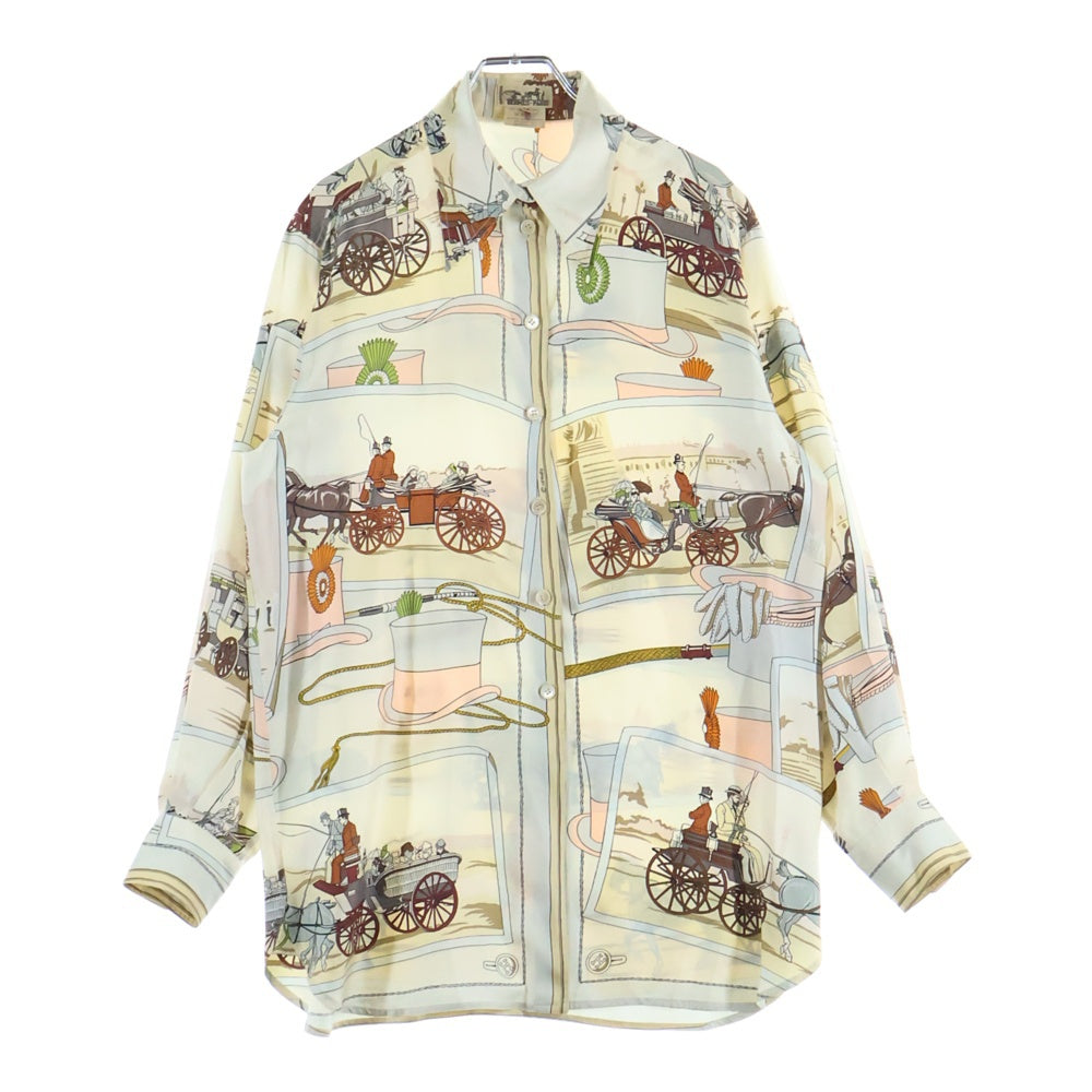 HERMES(エルメス) 馬車総柄ロングスリーブ シルクブラウス ベージュ