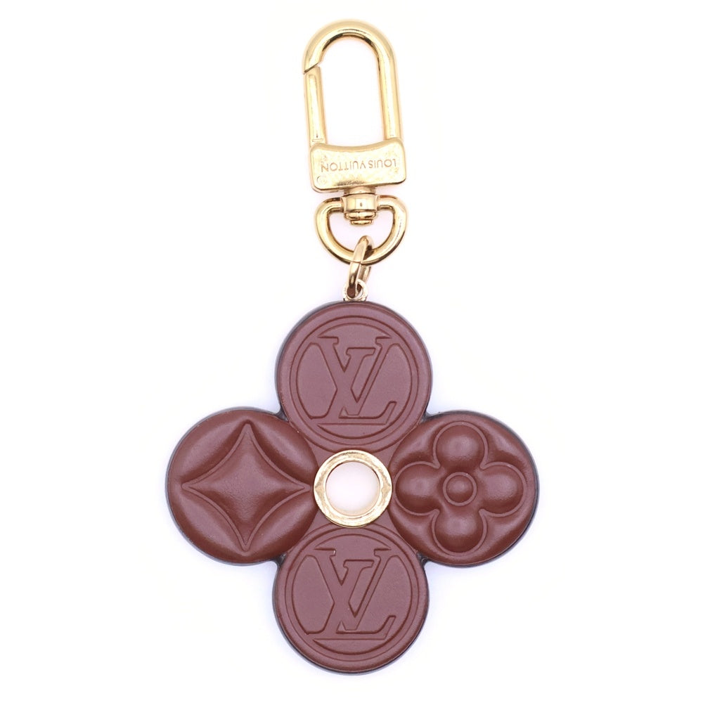 LOUIS VUITTON(ルイヴィトン) チョコレートフラワー バッグチャーム キーリング キーホルダー ブラウン レザー M02197 ゴールド金具 レディース