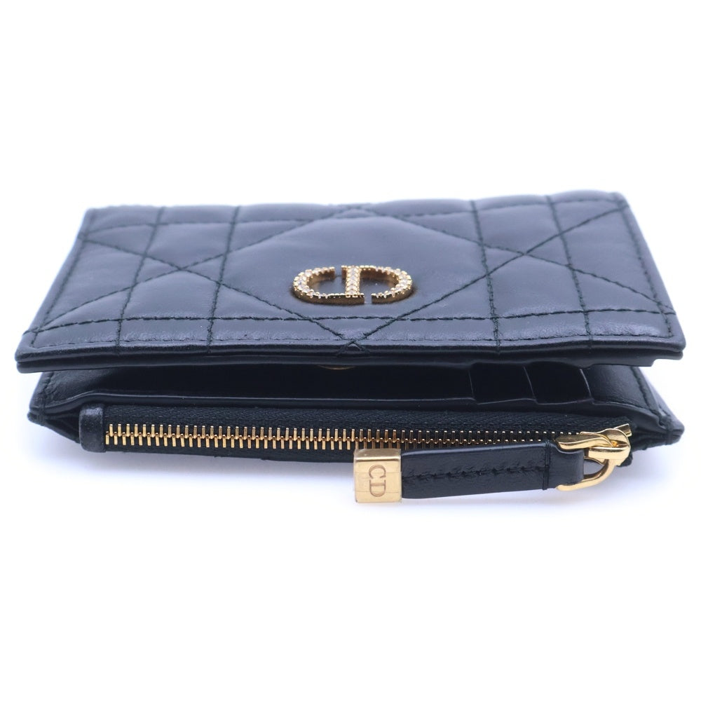 Christian Dior(クリスチャンディオール) カロ ダリア コンパクトウォレット 二つ折り財布 ブラック ラムスキン S5173UWHC_M900 ゴールド金具 レディース