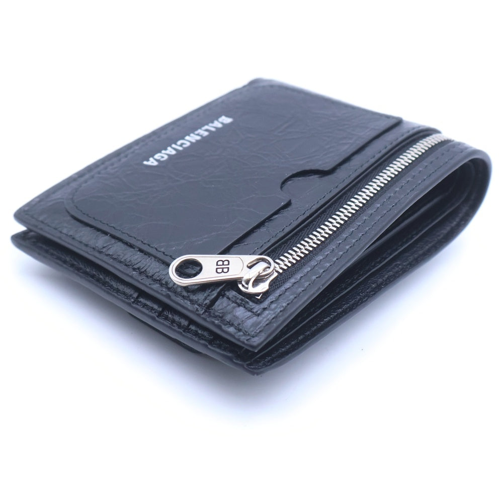 BALENCIAGA(バレンシアガ) Superbusy スクエア フォールデッドウォレット 二つ折り財布 コンパクトウォレット ブラック レザー 801837 シルバー金具