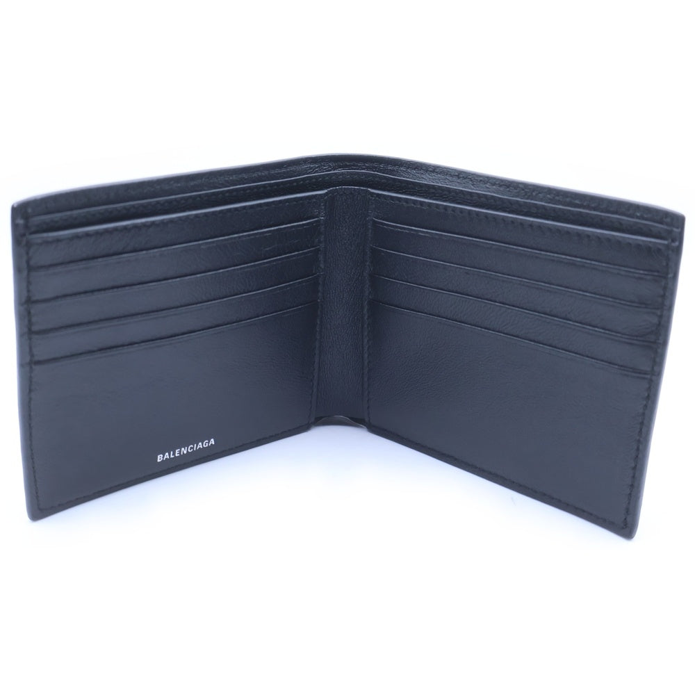 BALENCIAGA(バレンシアガ) Superbusy スクエア フォールデッドウォレット 二つ折り財布 コンパクトウォレット ブラック レザー 801837 シルバー金具