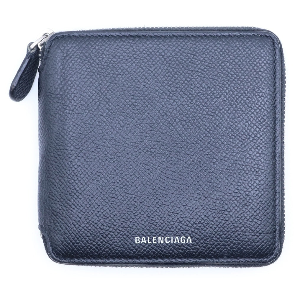 BALENCIAGA(バレンシアガ) 二つ折り財布 コンパクトウォレット カードケース コインケース ブラック レザー 580838 シルバー金具