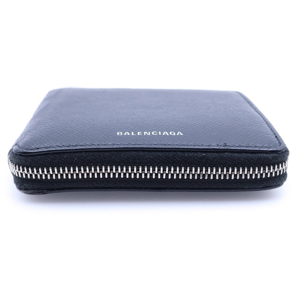 BALENCIAGA(バレンシアガ) 二つ折り財布 コンパクトウォレット カードケース コインケース ブラック レザー 580838 シルバー金具