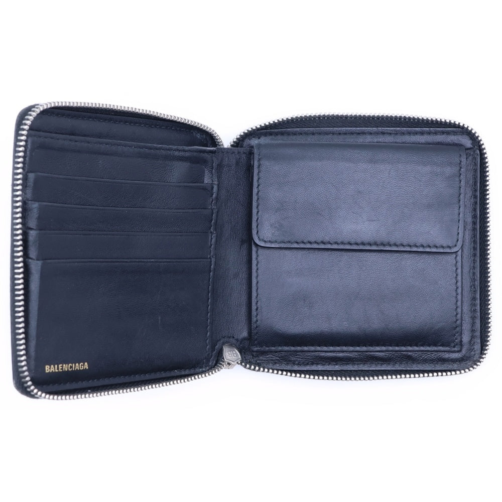 BALENCIAGA(バレンシアガ) 二つ折り財布 コンパクトウォレット カードケース コインケース ブラック レザー 580838 シルバー金具