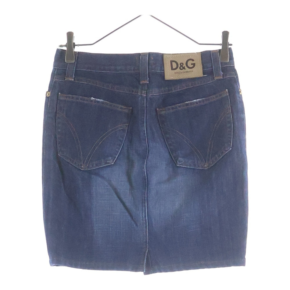 DOLCE & GABBANA(ドルチェアンドガッバーナ) 革パッチ デニム ショートスカート インディゴ