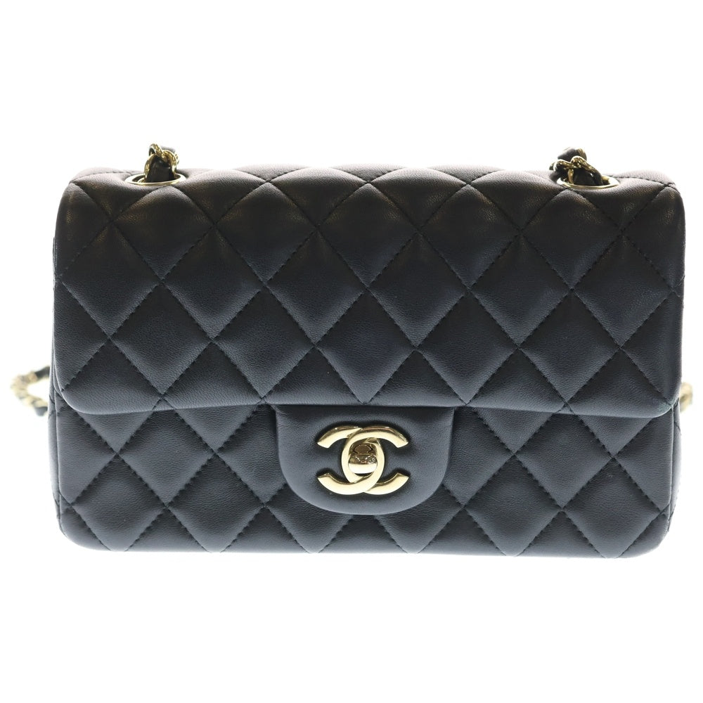 CHANEL(シャネル) ミニ マトラッセ20 シングルフラップ シングルチェーンショルダーバッグ ブラック ラムスキン ゴールド金具 A69900 レディース