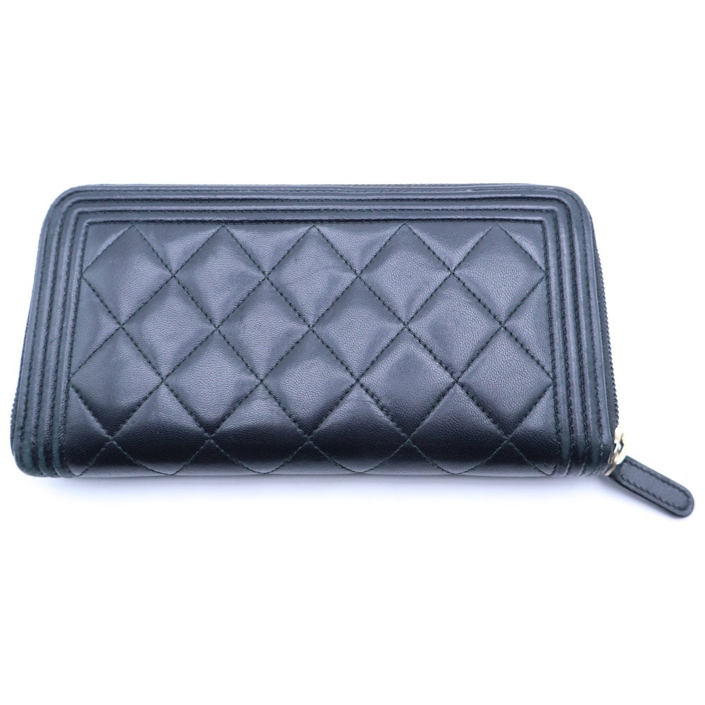 CHANEL(シャネル) ボーイシャネル ラウンドファスナー財布 ロングウォレット カードケース ブラック ラムスキン ゴールド金具 レディース