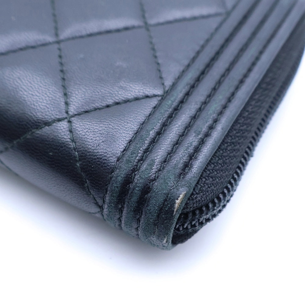 CHANEL(シャネル) ボーイシャネル ラウンドファスナー財布 ロングウォレット カードケース ブラック ラムスキン ゴールド金具 レディース