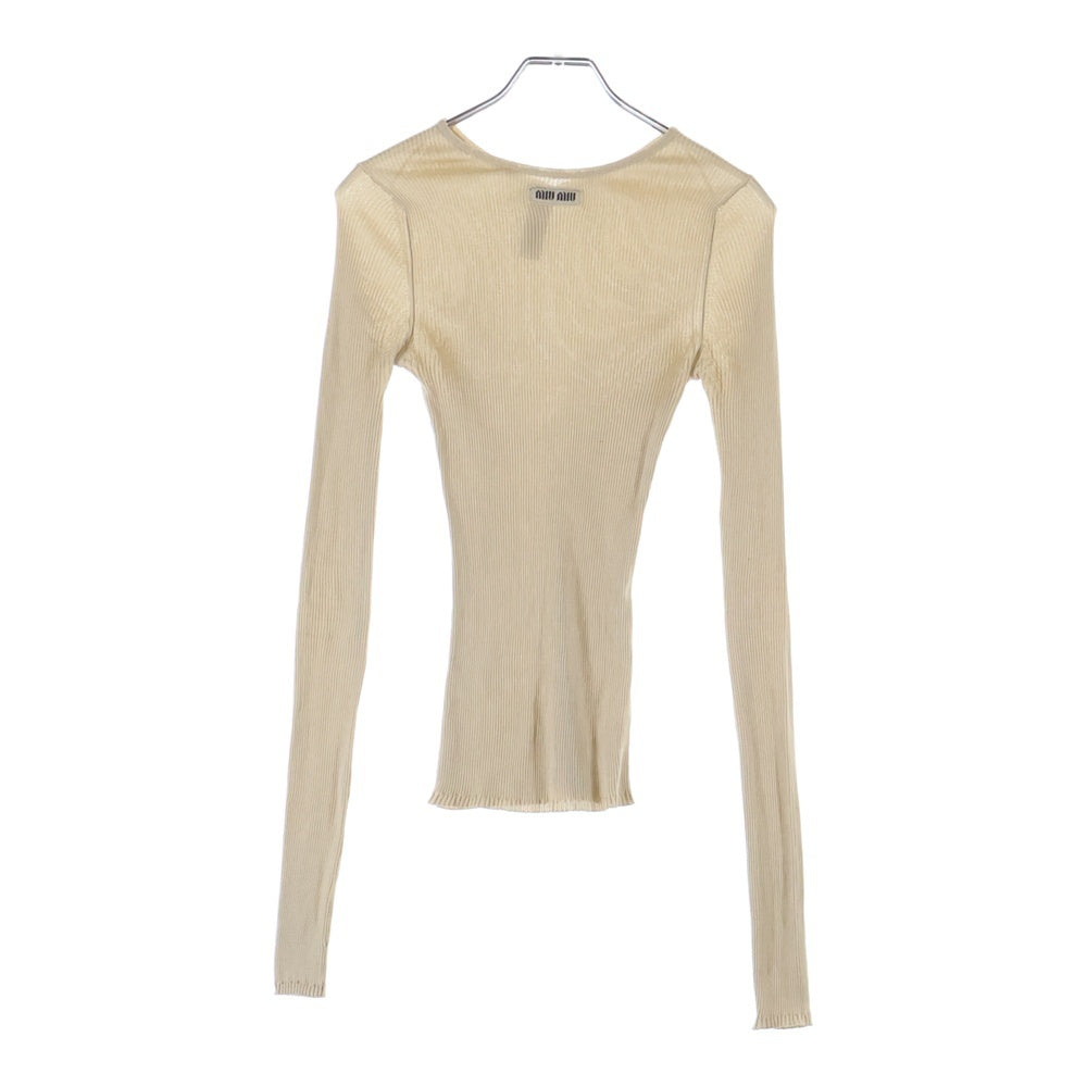 miumiu(ミュウミュウ) ロゴ刺繍 長袖 リブニットカットソー ベージュ レディース