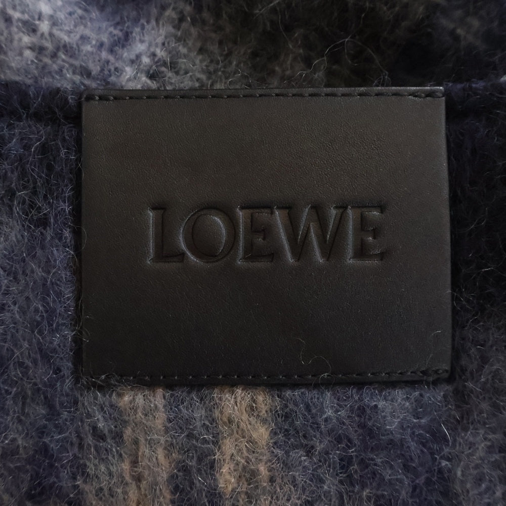 LOEWE(ロエベ) モヘヤ&ウール チェック柄 ミニ ラップスカート ネイビー レディース S540Y08XC0