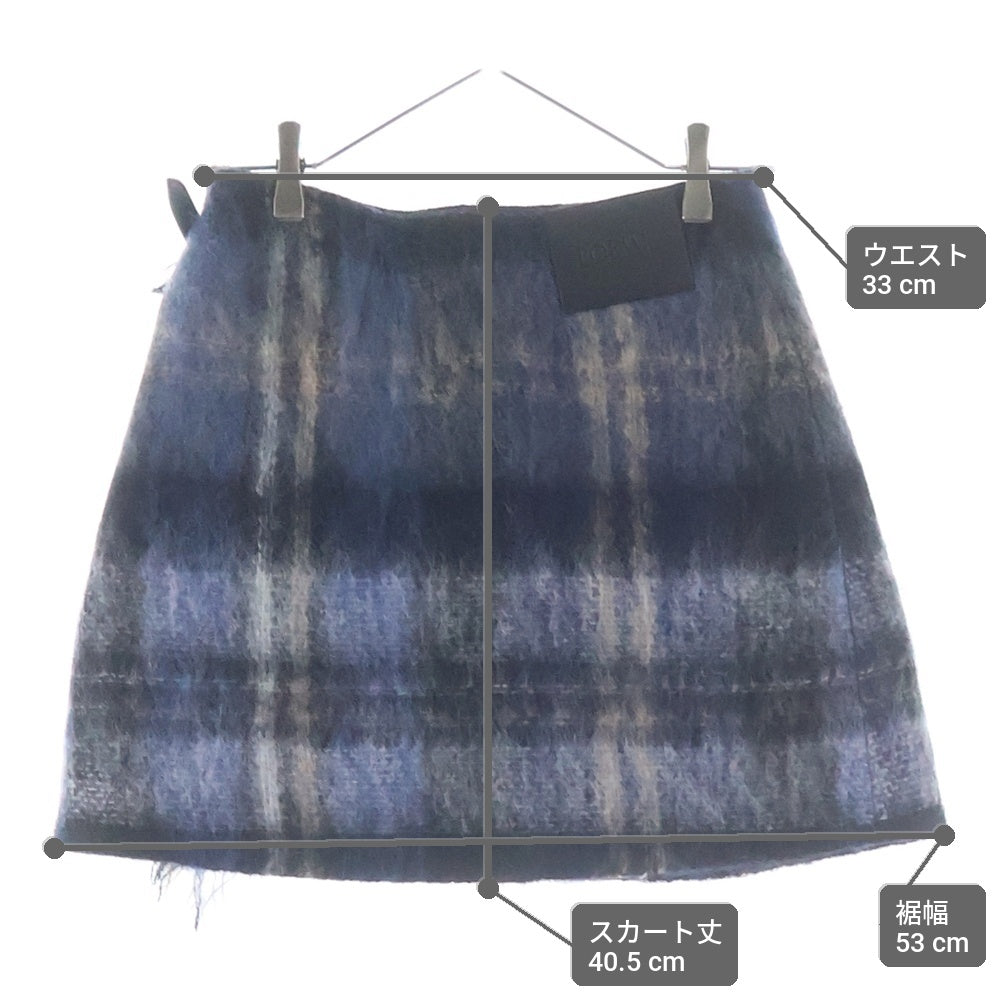 LOEWE(ロエベ) モヘヤ&ウール チェック柄 ミニ ラップスカート ネイビー レディース S540Y08XC0