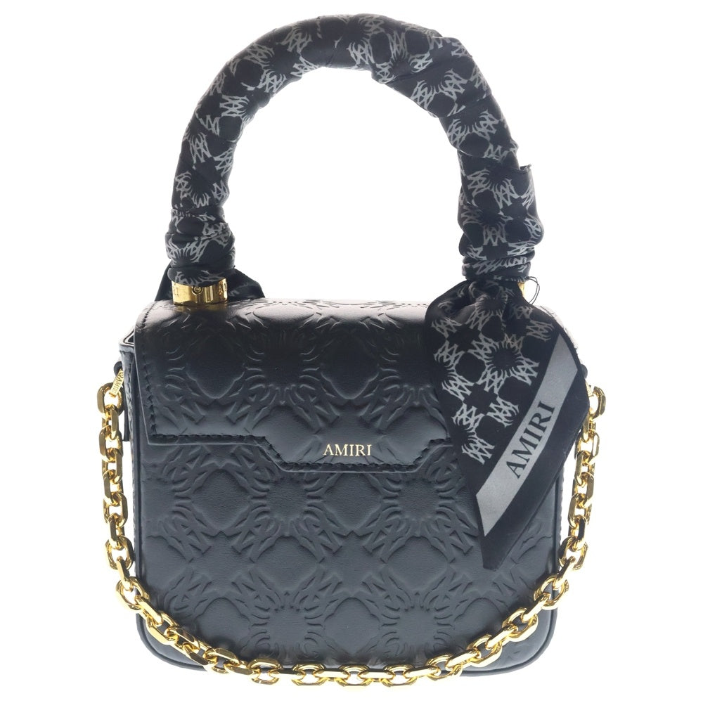 AMIRI(アミリ) Ma Quad エンボスレザー 2WAY ハンド チェーンショルダーバッグ ゴールド金具 ブラック レディース