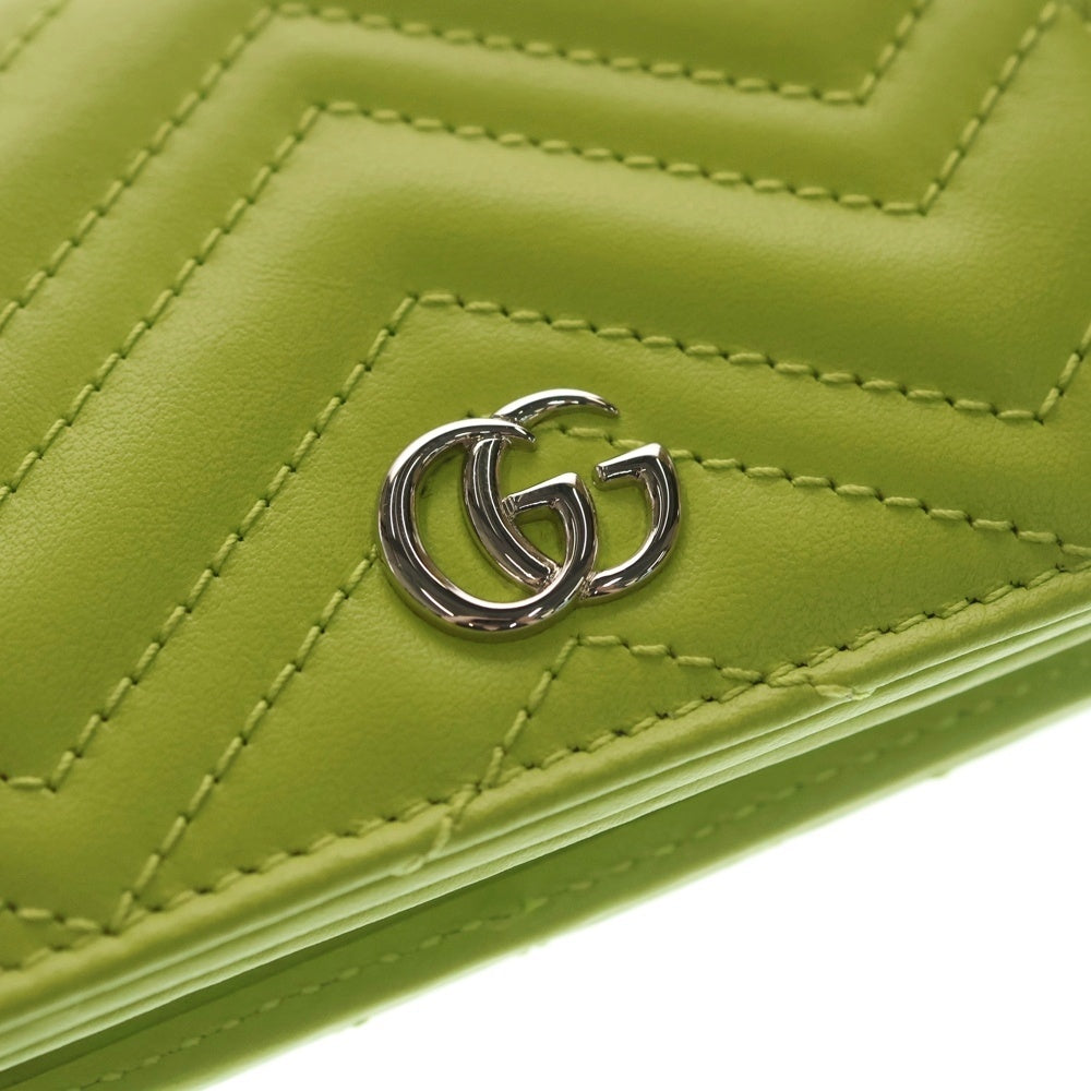GUCCI(グッチ) GGマーモント コンパクトウォレット 二つ折り財布 コインケース イエローグリーン レザー 466492 シルバー金具 レディース