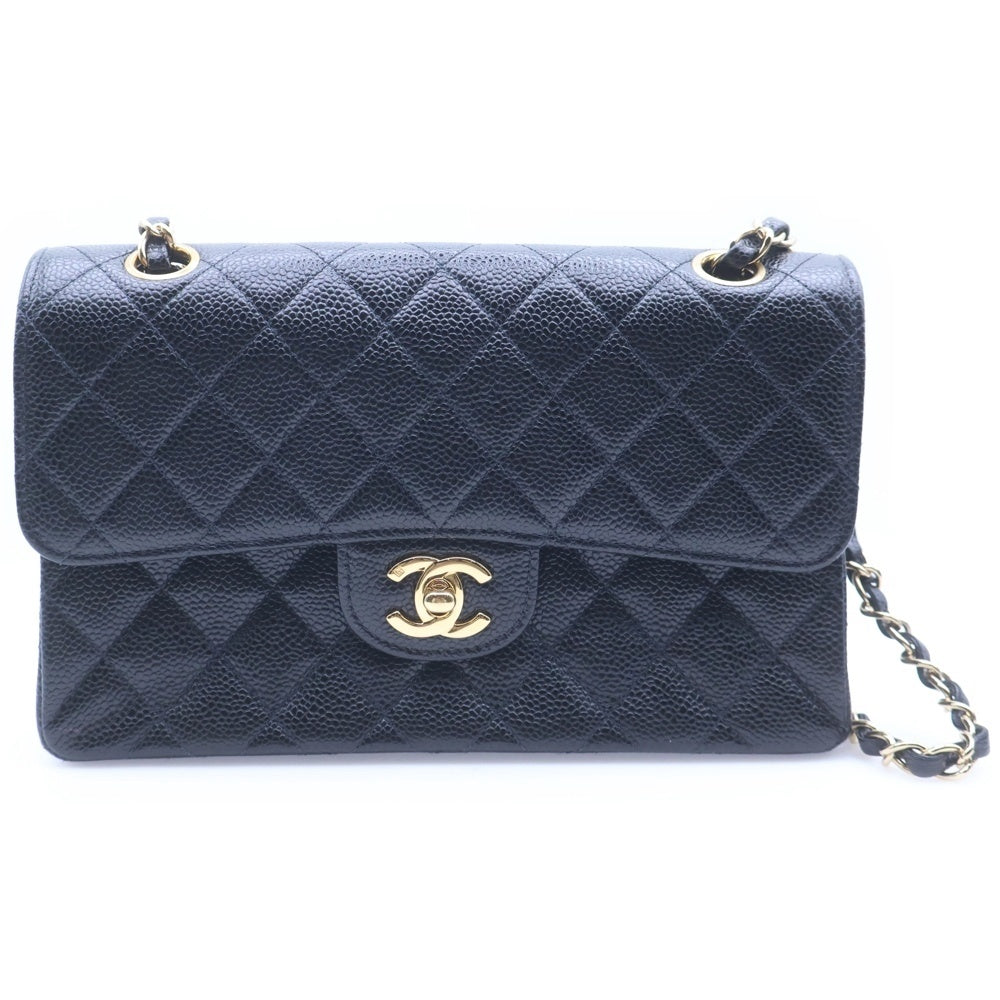 CHANEL(シャネル) マトラッセ23 ダブルフラップ ダブルチェーン ショルダーバッグ ブラック キャビアスキン ゴールド金具 レディース